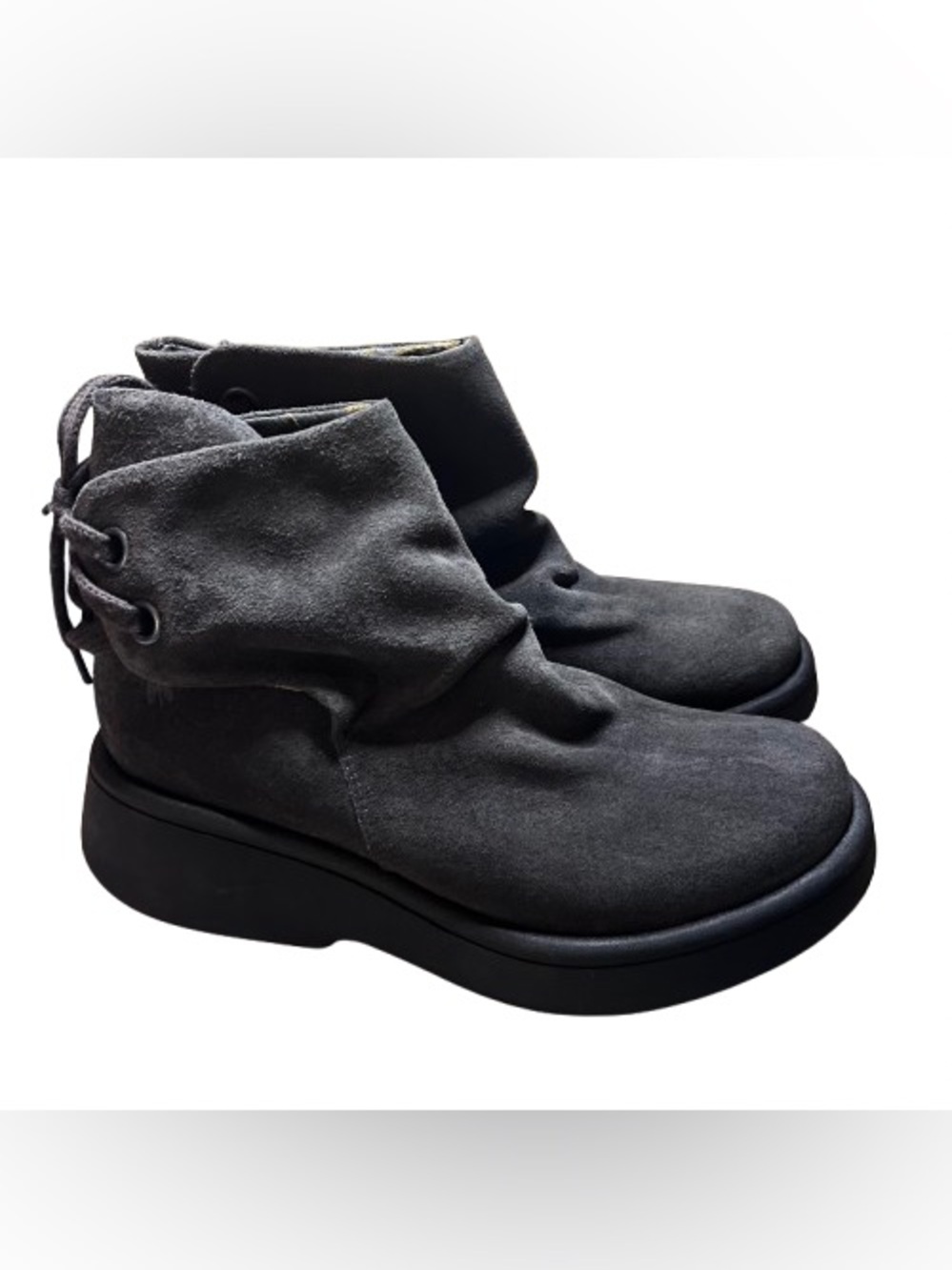 Fly London Mebs Suede Back Lace Ankle Boots Black Grey Size 40 VGUC